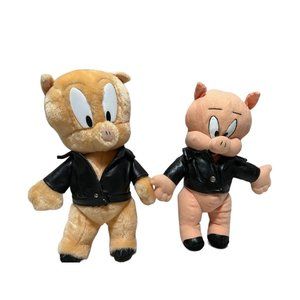Ace Vintage '95 '97 Looney Tunes Porky Pig 11" Plushes Set of 2 Leather Jackets